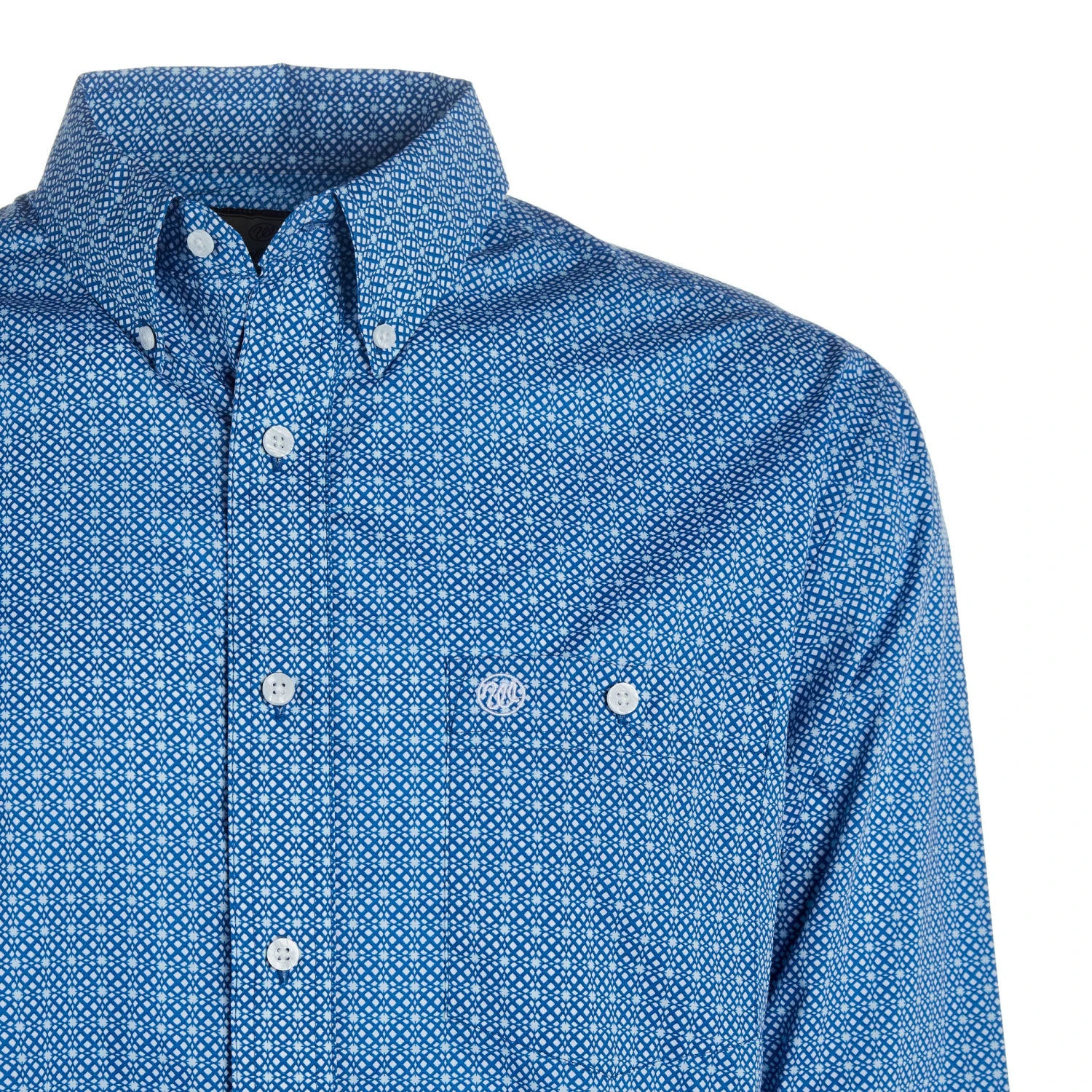 Wrangler Men's Blue Print Classic Button Down Shirt 2 Wrangler Men's Blue Print Classic Button Down Shirt - Image 2