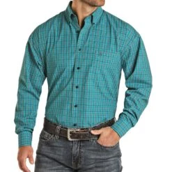 Men's Panhandle Light Teal Plaid Button Shirt