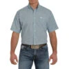 Cinch Men's Teal & White Print Short Sleeve Buttondown