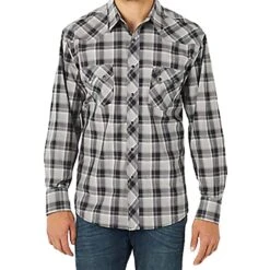Wrangler Men's Retro Long Sleeve Black Sawtooth Snap Western Shirt