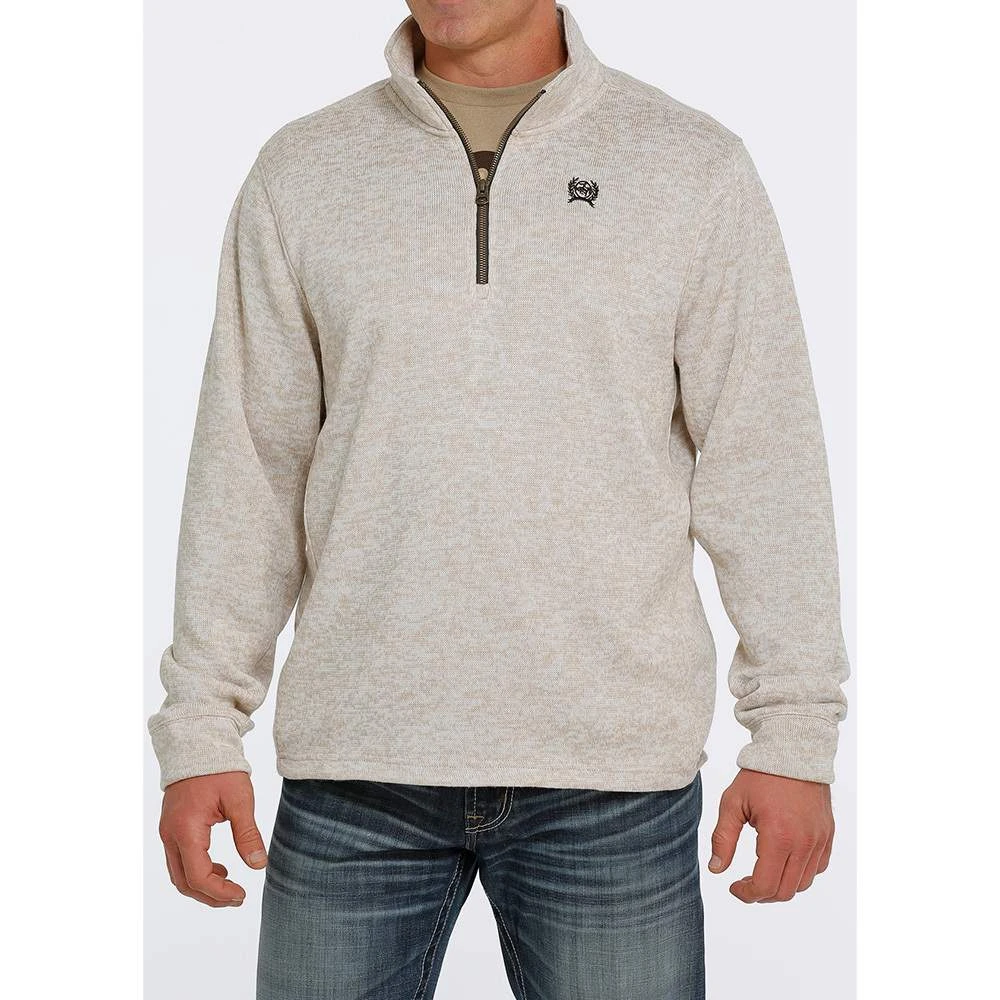 Cinch Men's Cream Quarter Zip Sweater Knit Pullover 1 Cinch Men's Cream Quarter Zip Sweater Knit Pullover