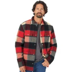 Wrangler Men's Flannel Shirt Jacket Sherpa Lining Racing Red