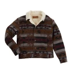 Wrangler Men's Pecan Pie Aztec Jacquard Sherpa Lined Jacket