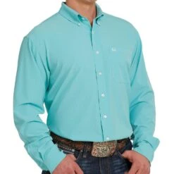 Cinch Men's Solid Turquoise Arenaflex Long Sleeve Button Down