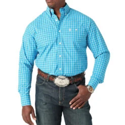 Wrangler Men's George Strait Collection Long Sleeve Shirt Blue