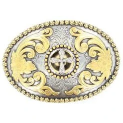 M&F Silver And Gold Cross Large Oval Buckle