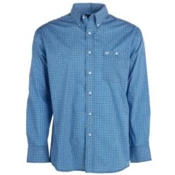 Wrangler Men's Blue Print Classic Button Down Shirt