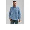 Wrangler Mens Wrinkle Resist Long Sleeve Western Snap Shirt Blue Plaid