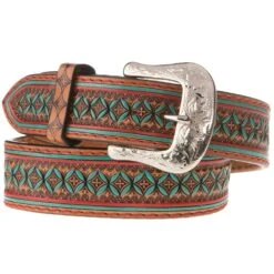 Western Fashion Mens Brown Belt With Turquoise Design