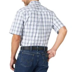 Wrangler Men's George Strait Navy Plaid Short Sleeve Buttondown -Western Wardrobe Sales Store MGSN953 3