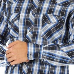 Wrangler Men's Long Sleeve Blue And Black Plaid Snap Shirt -Western Wardrobe Sales Store MVG335X 3