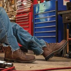 Justin Boot Company Mens Rugged Tan Steel Toe Lace Up Work Boots 9 Justin Boot Company Mens Rugged Tan Steel Toe Lace Up Work Boots -Western Wardrobe Sales Store WK682 image